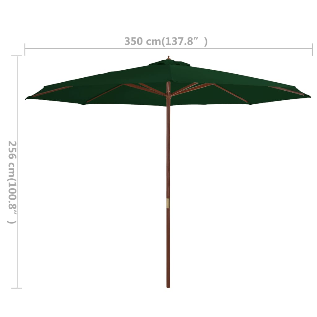vidaXL Outdoor Parasol with Wooden Pole 350 cm Green