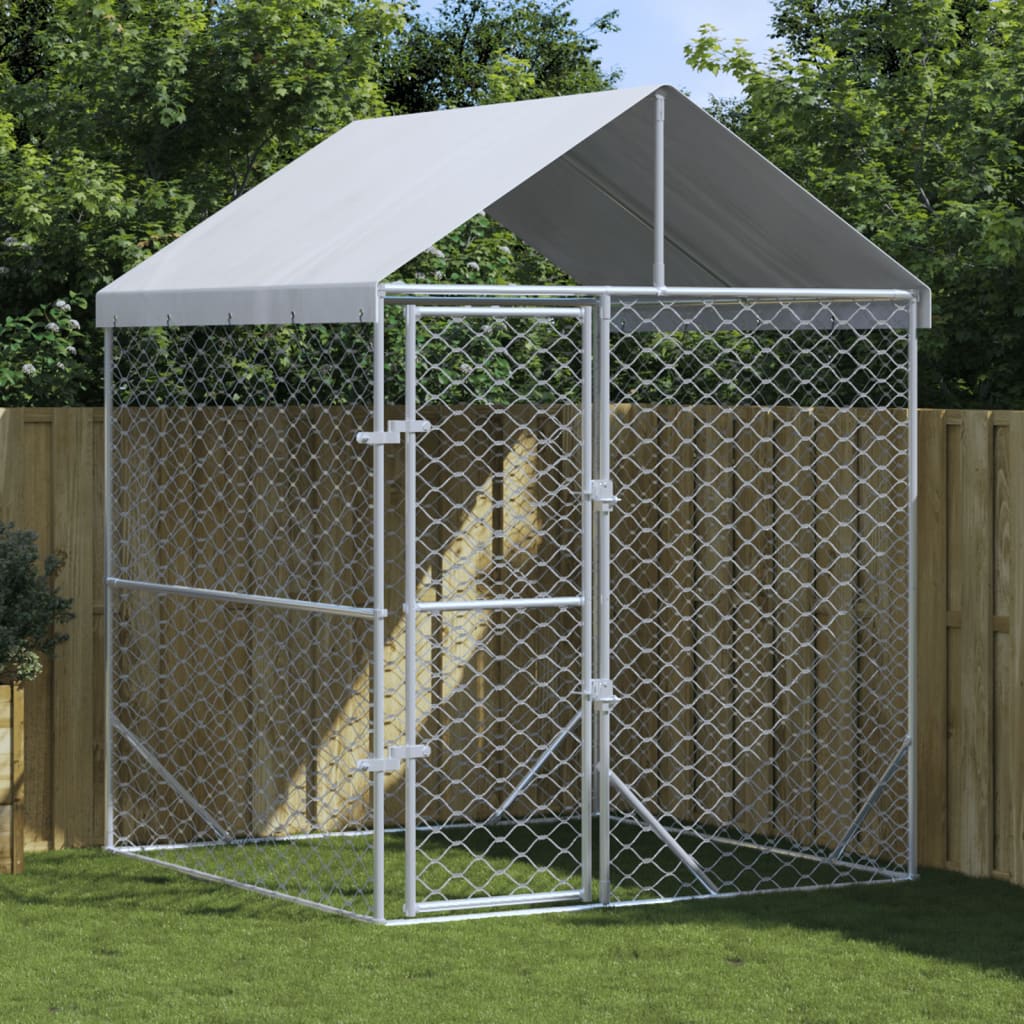 vidaXL Outdoor Dog Kennel with Roof Silver 2x2x2.5 m Galvanised Steel