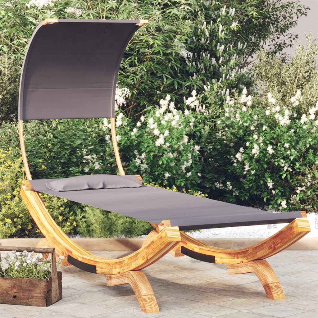 vidaXL Outdoor Lounge Bed with Canopy 100x200x126 cm Solid Bent Wood Anthracite