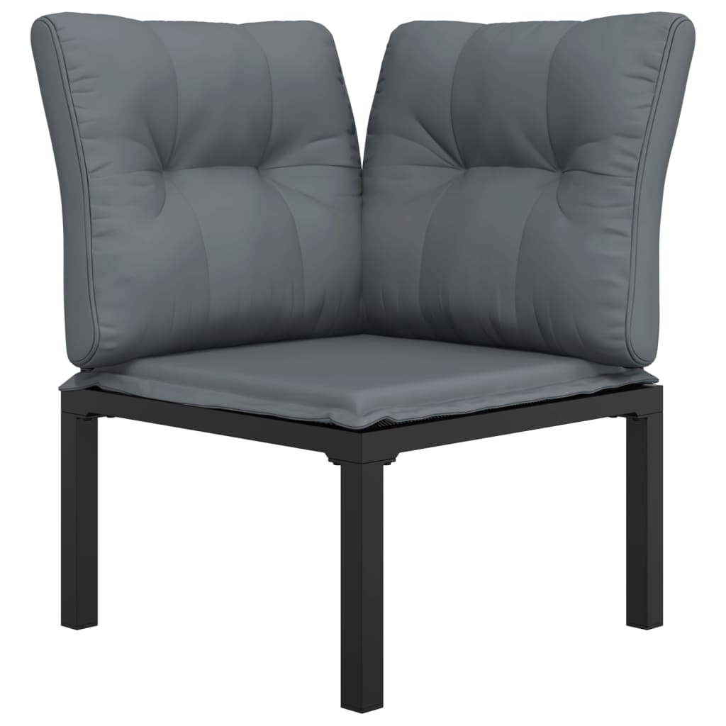 vidaXL Garden Corner Chair with Cushions Black and Grey Poly Rattan