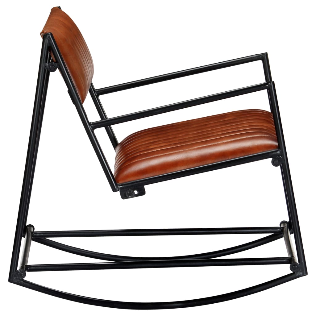 vidaXL Rocking Chair Brown Real Leather
