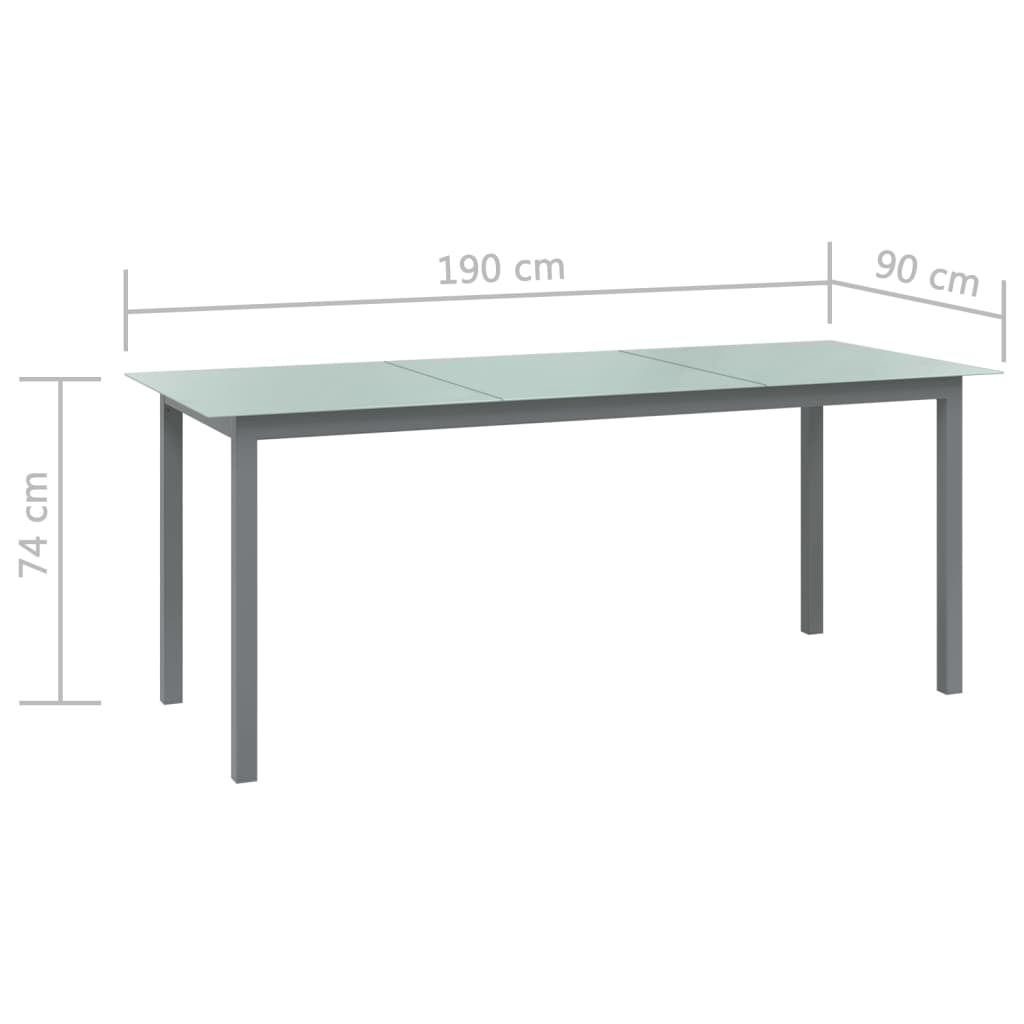 vidaXL Garden Table Light Grey 190x90x74 cm Aluminium and Glass