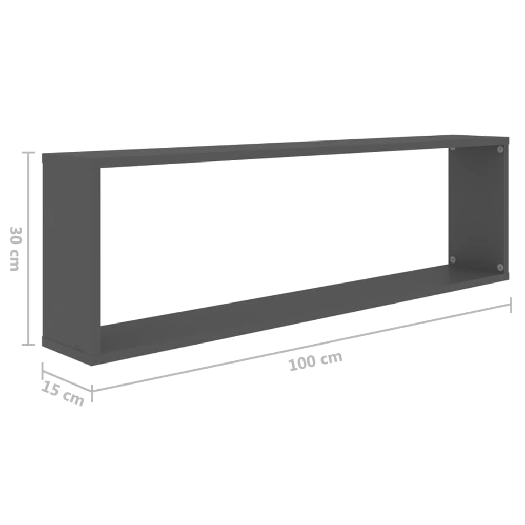 vidaXL Wall Cube Shelf 2 pcs Grey 100x15x30 cm Engineered Wood