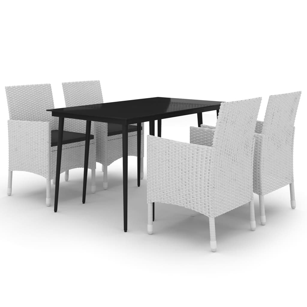 vidaXL 5 Piece Garden Dining Set with Cushions Poly Rattan and Glass