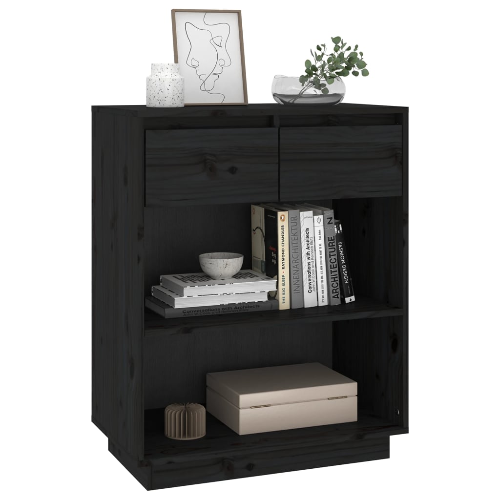 vidaXL Console Cabinet Black 60x34x75 cm Solid Wood Pine