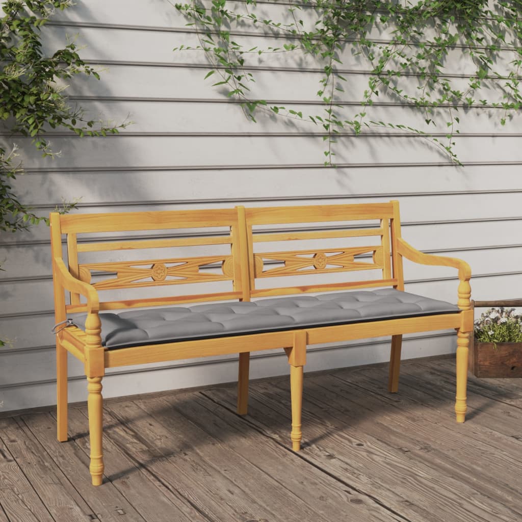 vidaXL Batavia Bench with Grey Cushion 150 cm Solid Wood Teak