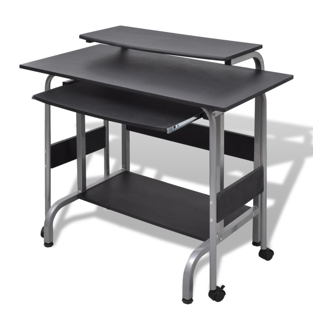 vidaXL 2 Piece Computer Desk with Pull-out Keyboard Tray Black