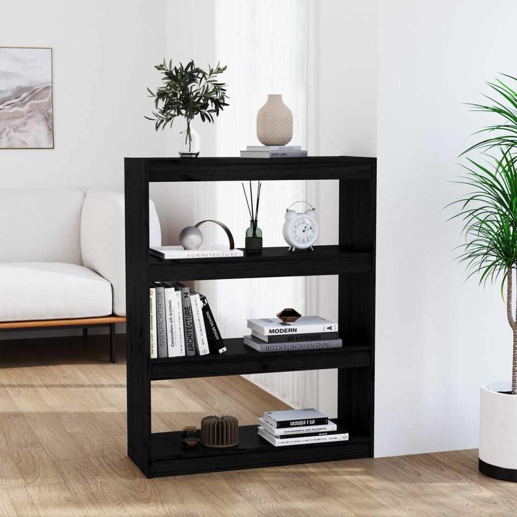vidaXL Book Cabinet/Room Divider Black 80x30x103.5 cm Solid Wood Pine