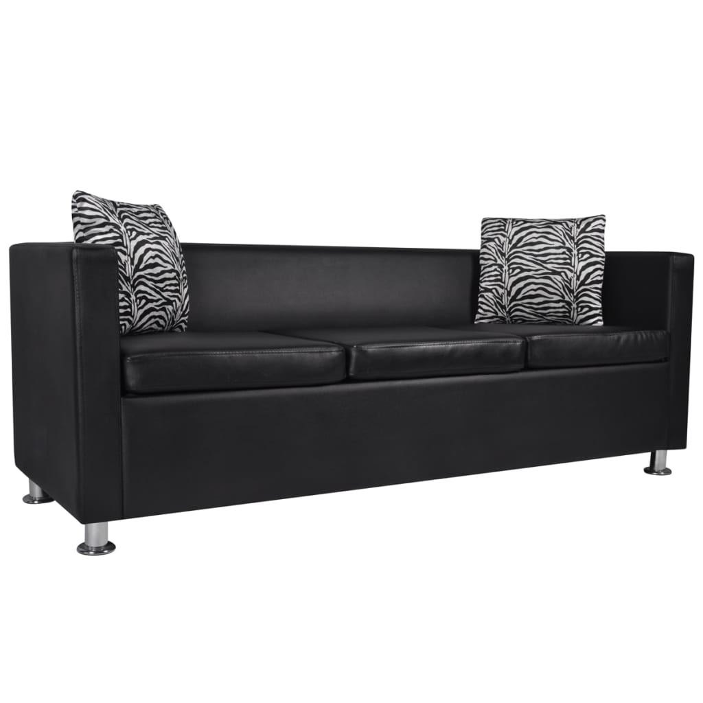 vidaXL Sofa 3-Seater Artificial Leather Black