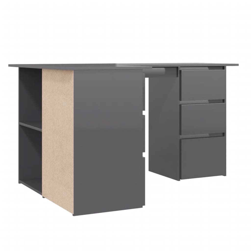 vidaXL Corner Desk High Gloss Grey 145x100x76 cm Chipboard