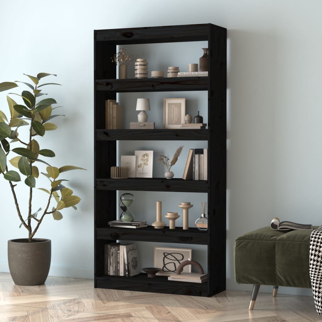 vidaXL Book Cabinet/Room Divider Black 80x30x167.4 cm Solid Wood Pine