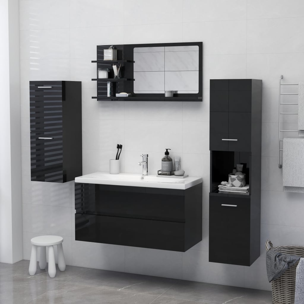 vidaXL Bathroom Mirror High Gloss Black 90x10.5x45 cm Engineered Wood