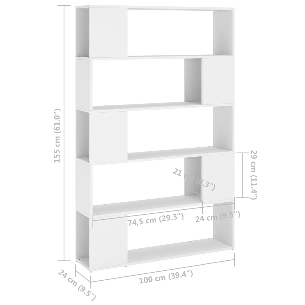 vidaXL Book Cabinet Room Divider White 100x24x155 cm Engineered Wood