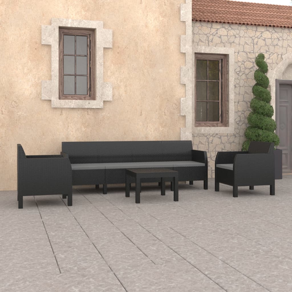 vidaXL 4 Piece Garden Lounge Set with Cushions PP Rattan Anthracite