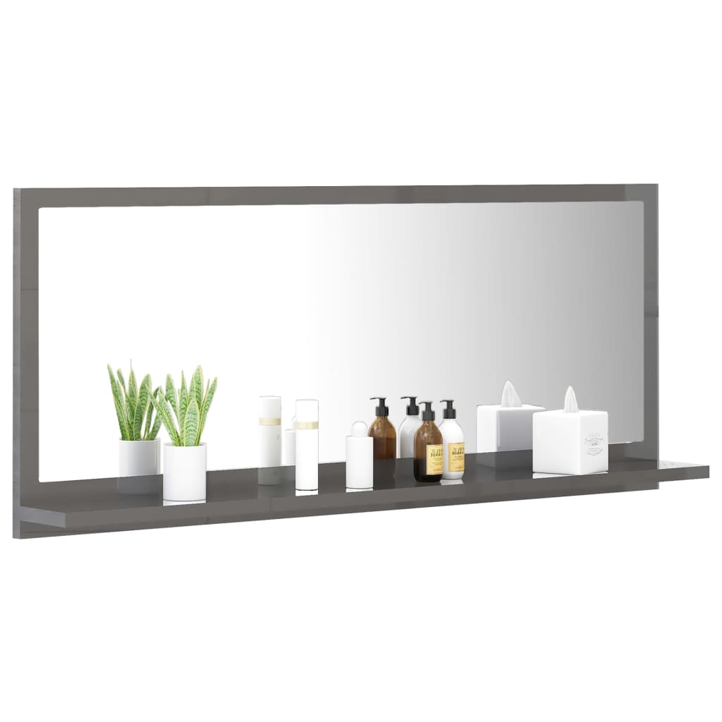vidaXL Bathroom Mirror High Gloss Grey 90x10.5x37 cm Engineered Wood
