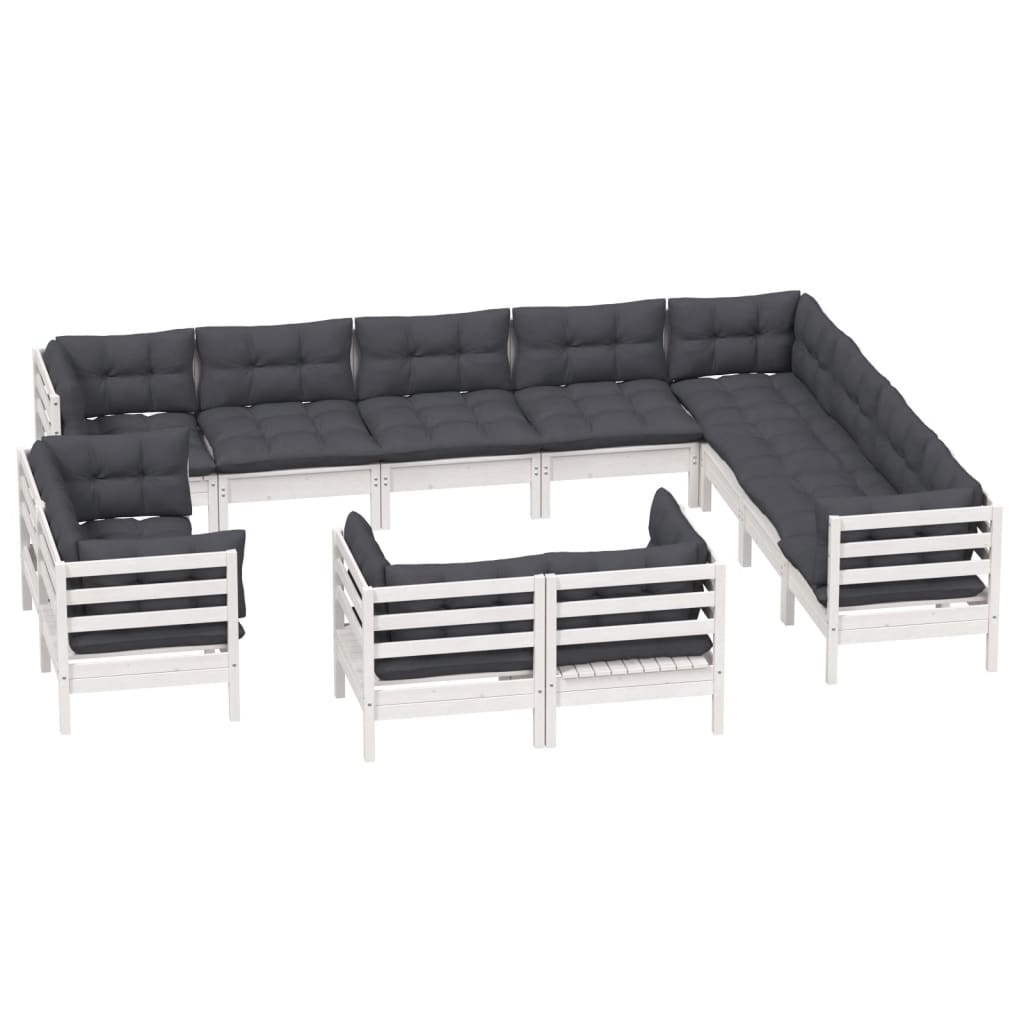 vidaXL 12 Piece Garden Lounge Set with Cushions White Solid Pinewood