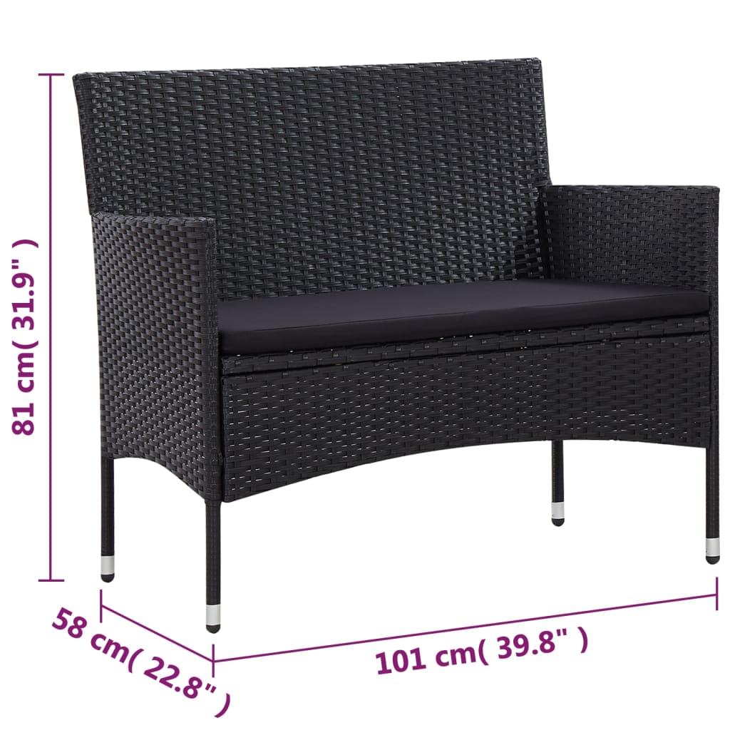 vidaXL 5 Piece Garden Lounge Set With Cushions Poly Rattan Black