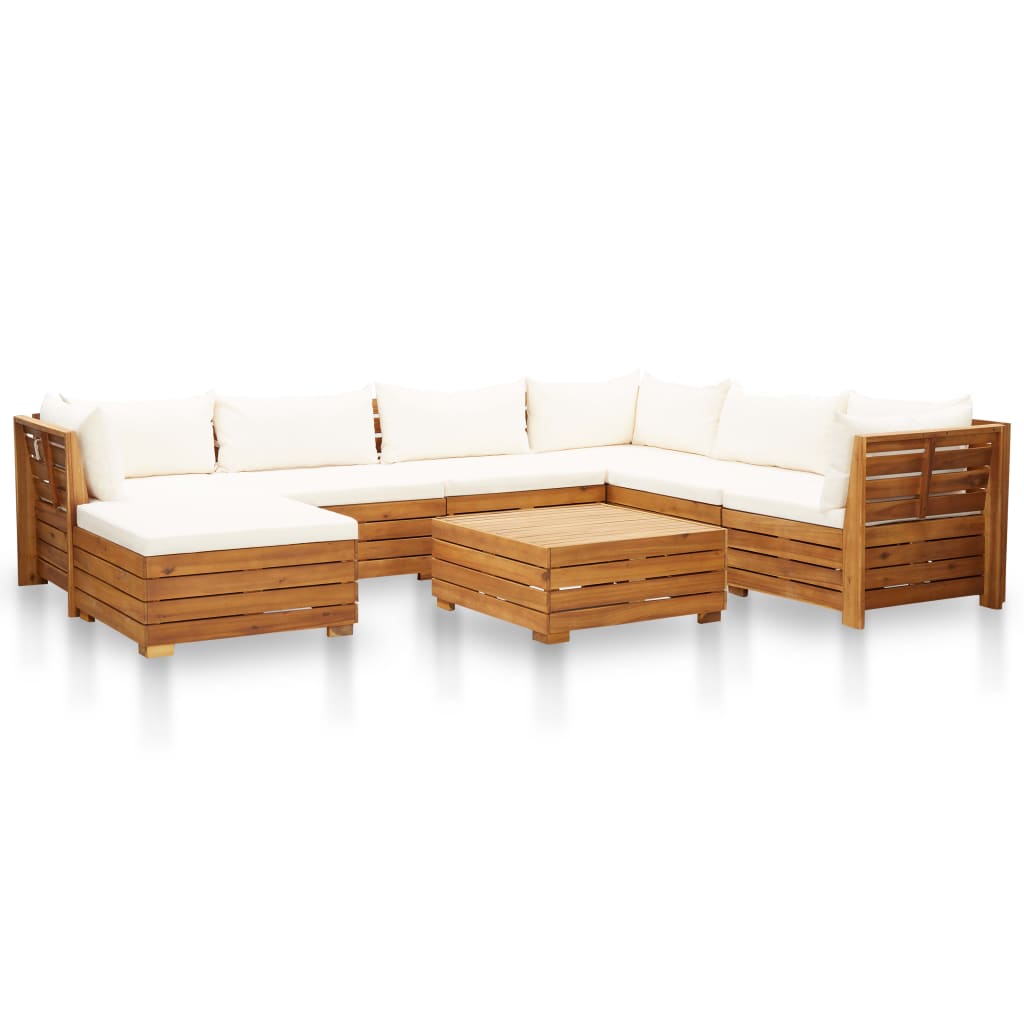 vidaXL 8 Piece Garden Lounge Set with Cushions Acacia Wood Cream White