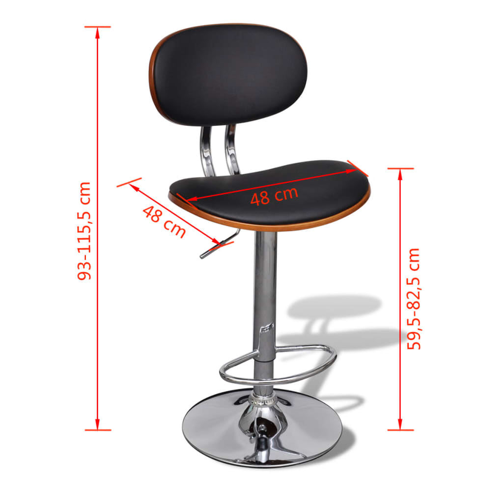 Artificial Leather Bar Stool Height Adjustable with Backrest 2 pcs