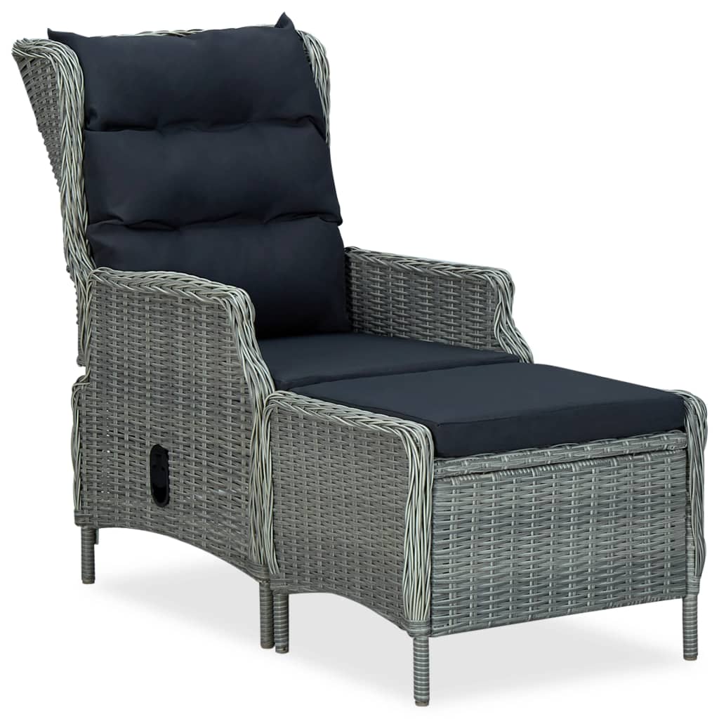 vidaXL Reclining Garden Chair with Footstool Poly Rattan Light Grey