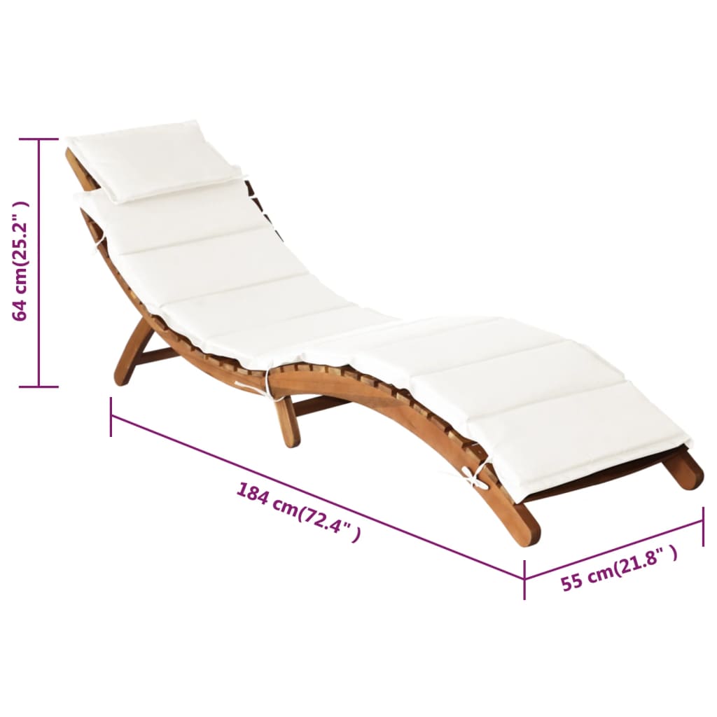 vidaXL Sun Loungers with Cushions 2 pcs Cream White Solid Wood Acacia