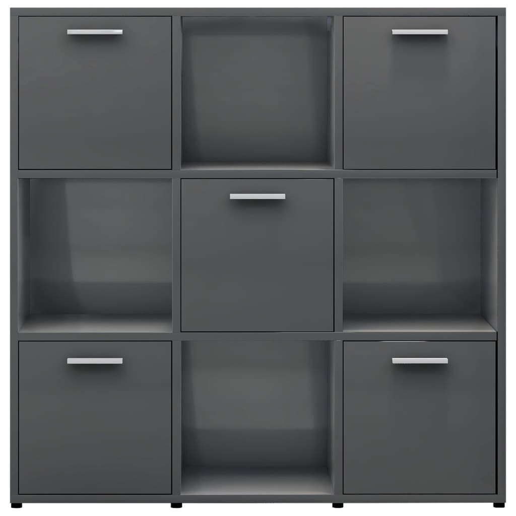 vidaXL Book Cabinet High Gloss Grey 90x30x90 cm Engineered Wood