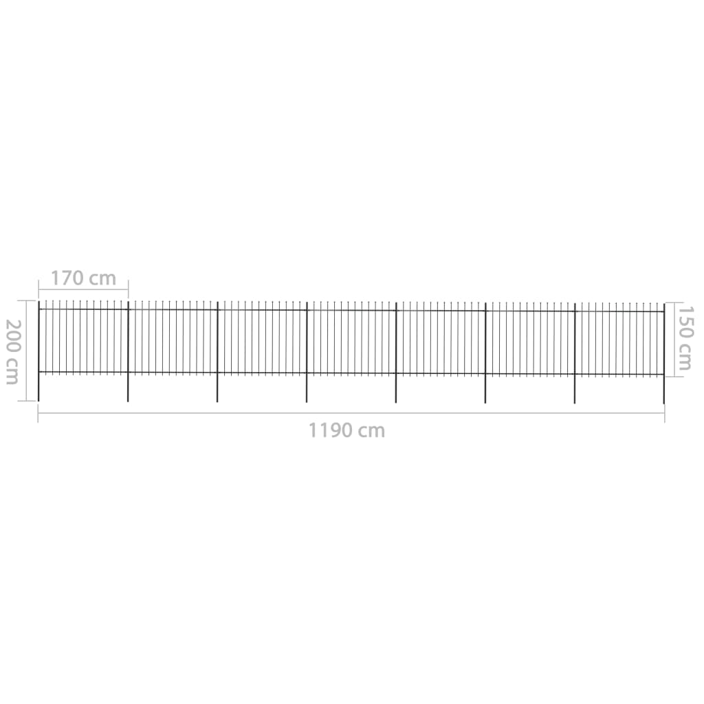 vidaXL Garden Fence with Spear Top Steel 11.9x1.5 m Black