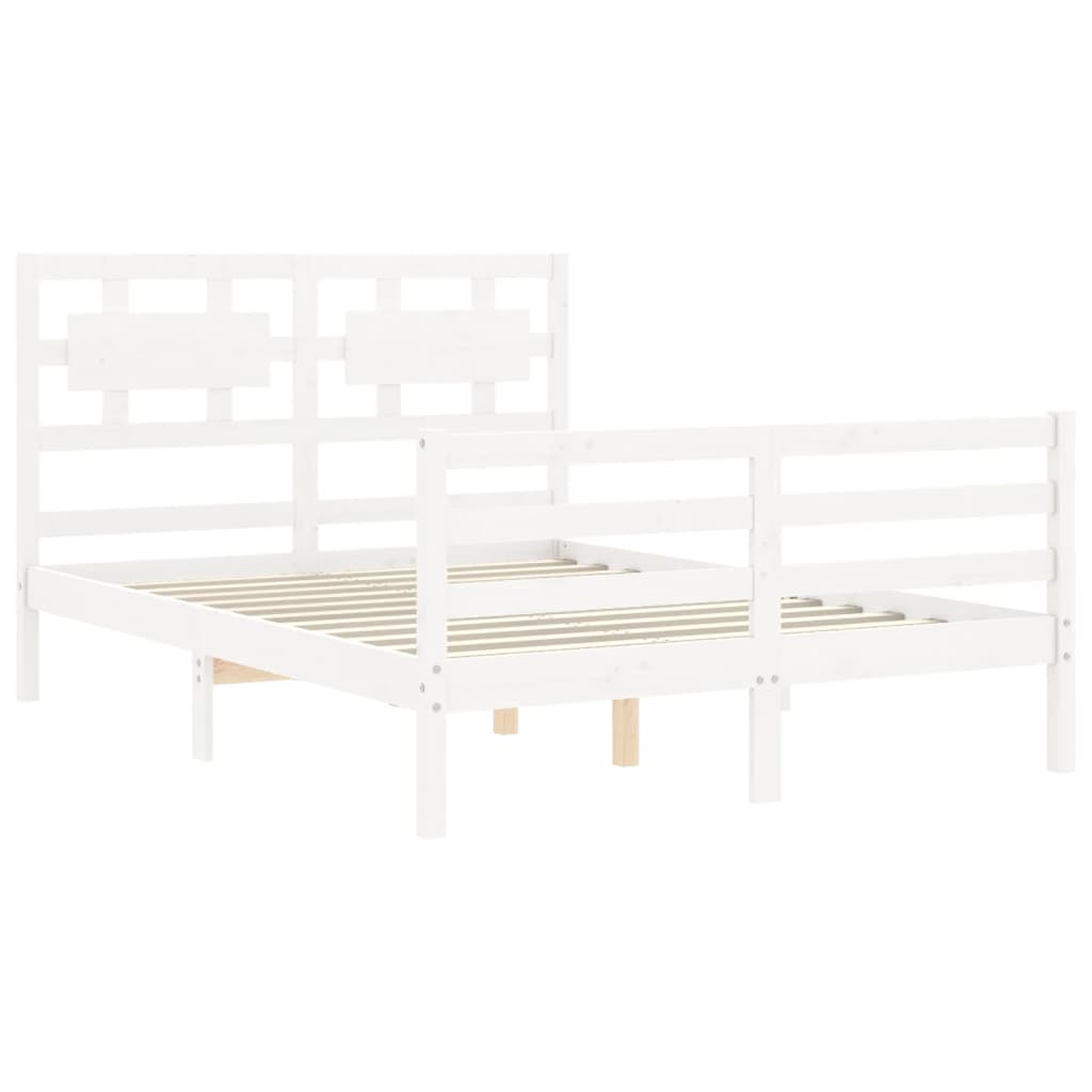 vidaXL Bed Frame with Headboard White Double Solid Wood