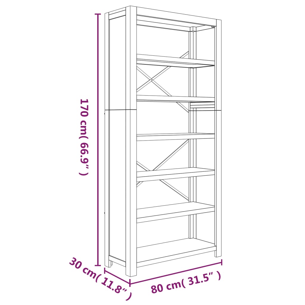 vidaXL 6-Tier Bookcase 80x30x170 cm Solid Wood Acacia