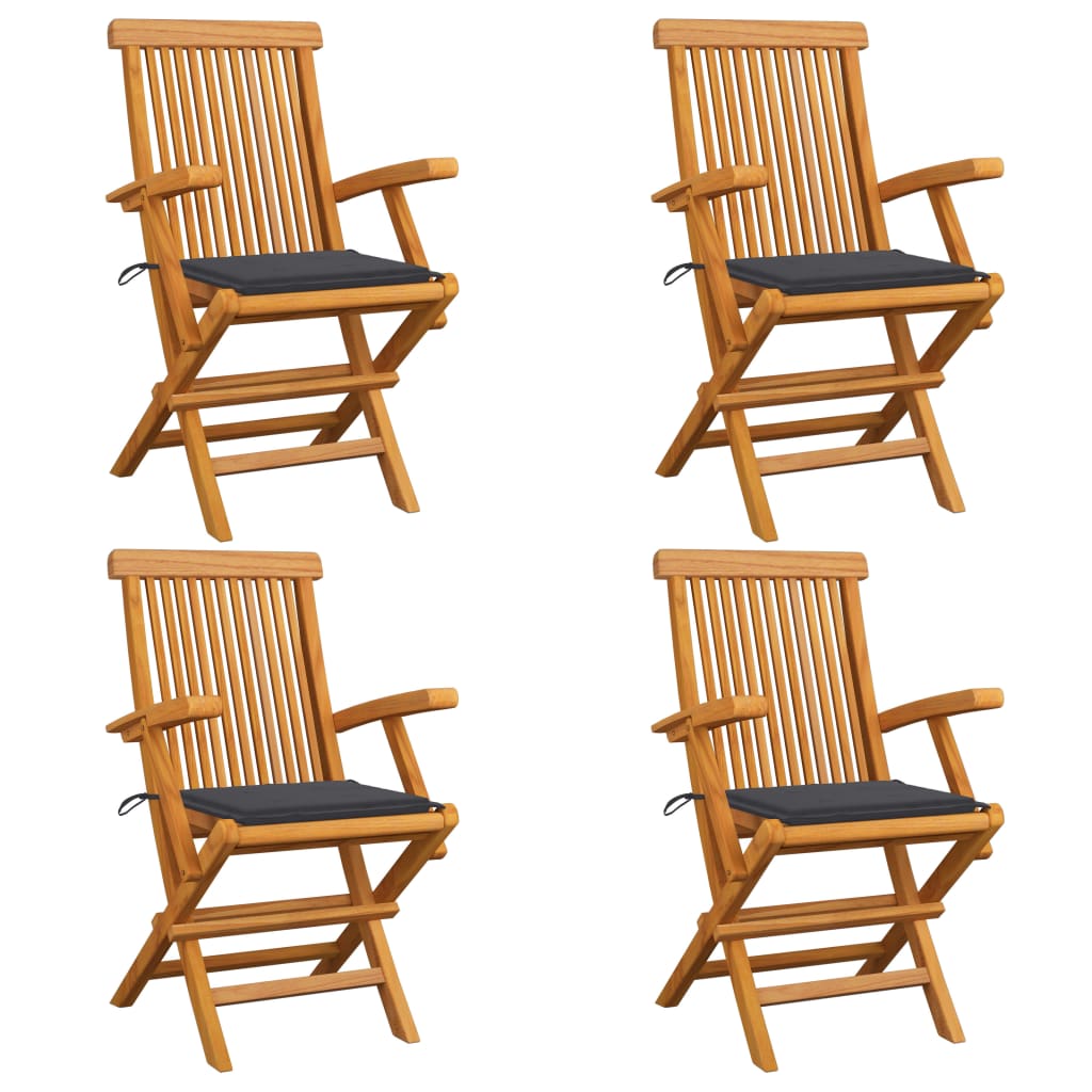 vidaXL Garden Chairs with Anthracite Cushions 4 pcs Solid Teak Wood