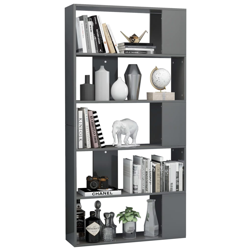 vidaXL Book Cabinet/Room Divider High Gloss Grey 31.5"x9.4"x62.6" Engineered Wood