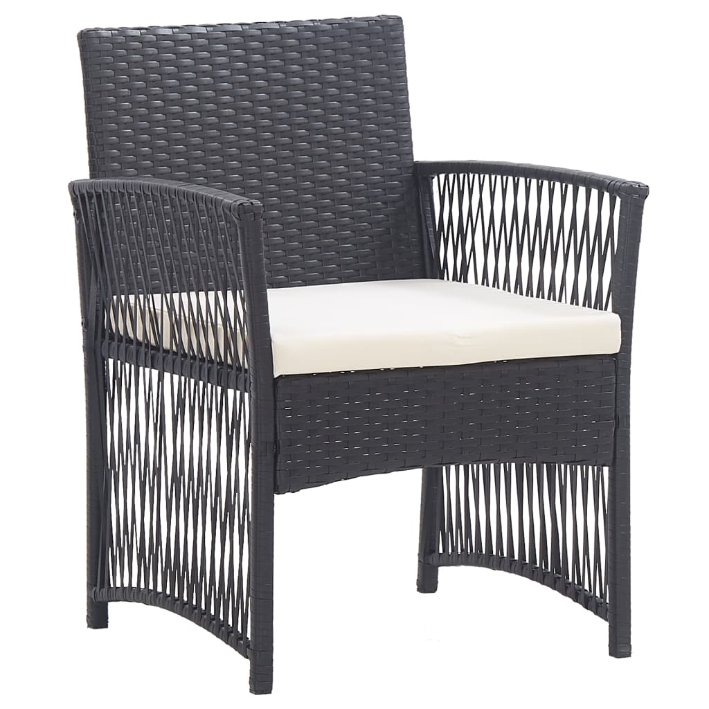 vidaXL Garden Armchairs with Cushions 2 pcs Black Poly Rattan