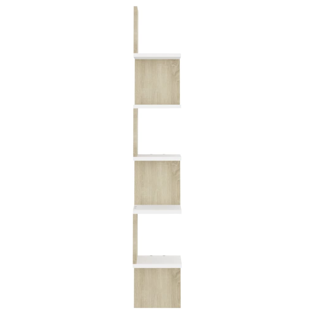 vidaXL Wall Corner Shelf White and Sonoma Oak 20x20x127.5 cm Engineered Wood