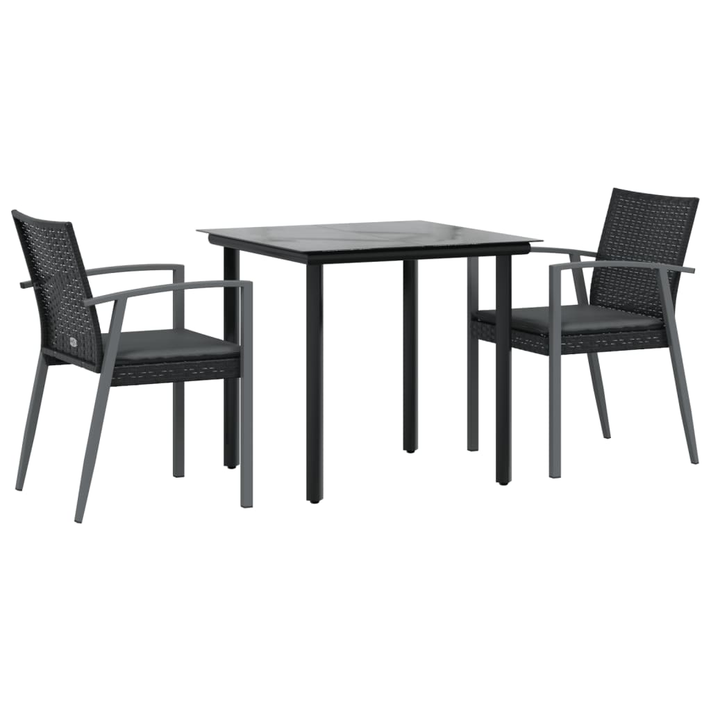 vidaXL 3 Piece Garden Dining Set with Cushions Poly Rattan and Steel
