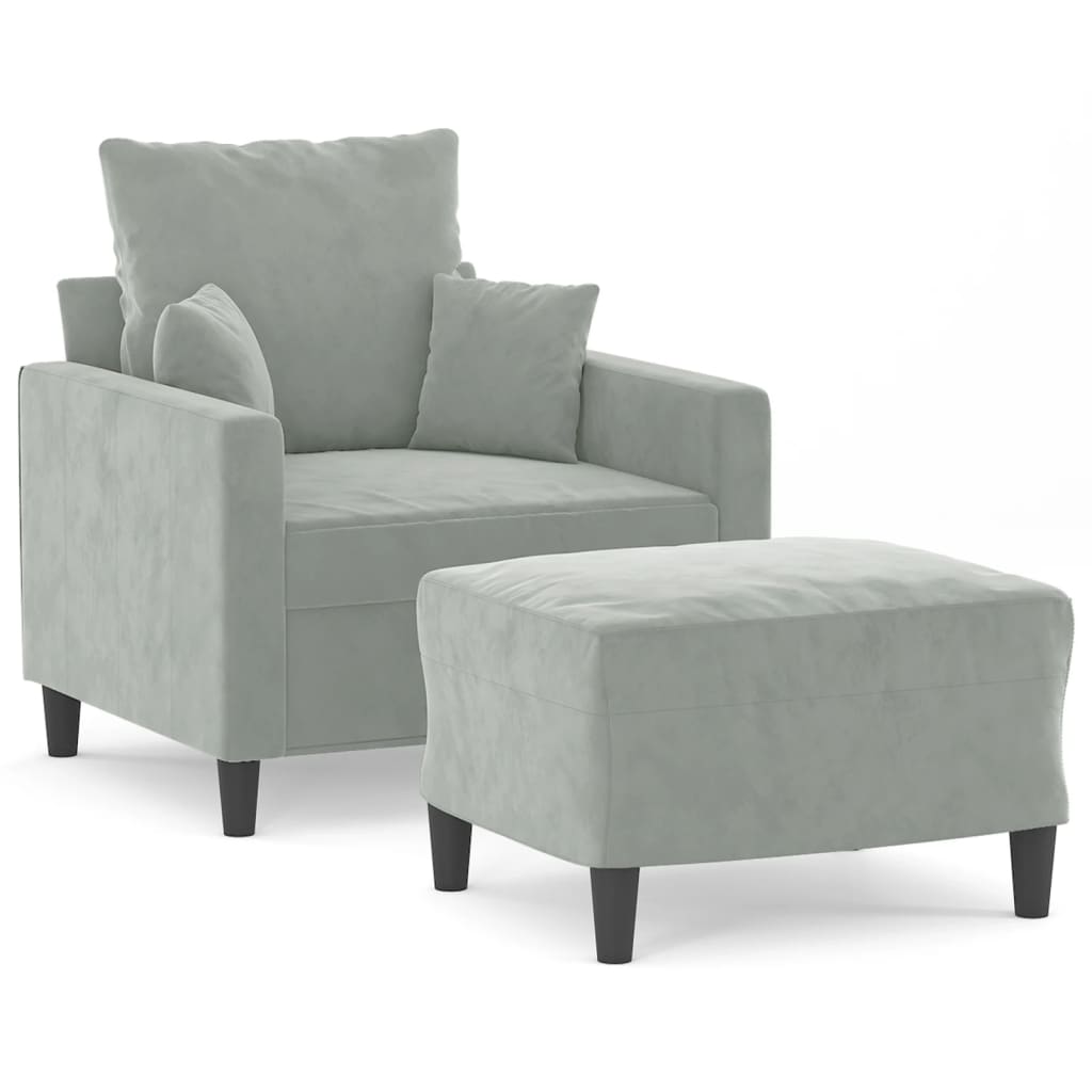 vidaXL Sofa Chair with Footstool Light Grey 60 cm Velvet