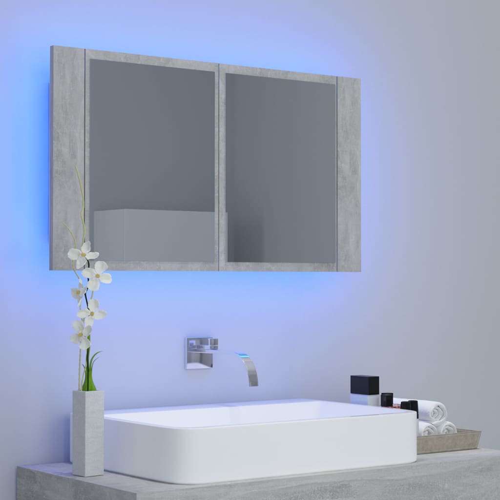 vidaXL LED Bathroom Mirror Cabinet Concrete Grey 80x12x45 cm Acrylic
