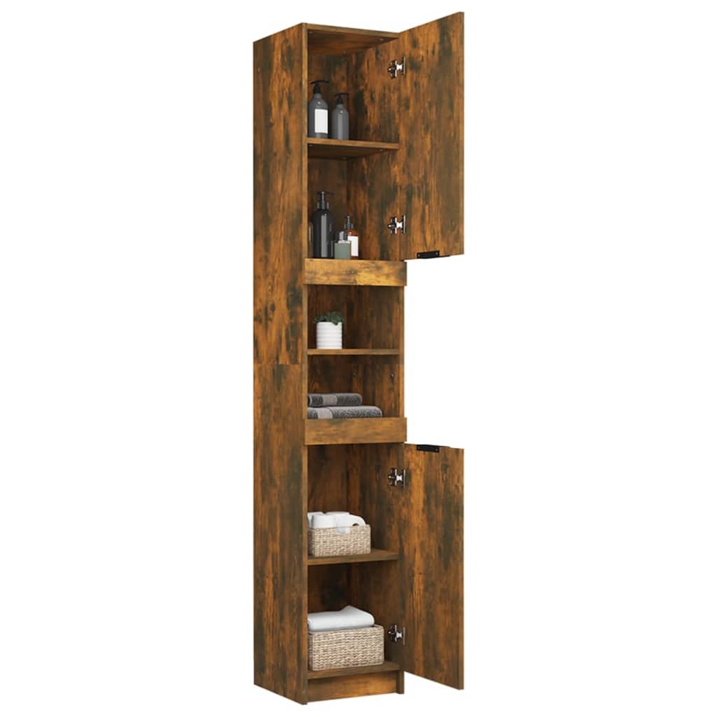 vidaXL Bathroom Cabinet Smoked Oak 32x34x188.5 cm Engineered Wood