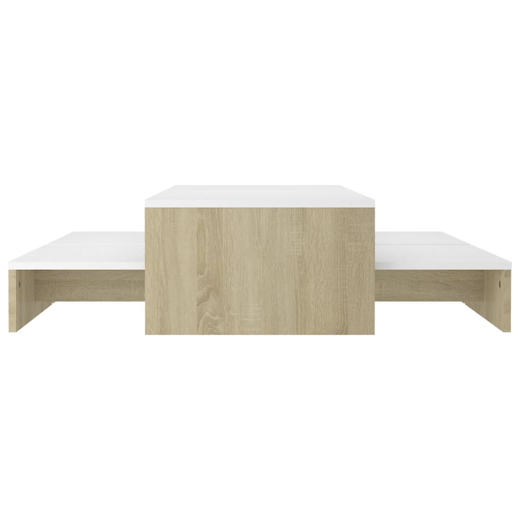 vidaXL Nesting Coffee Table Set White and Sonoma Oak 100x100x26.5 cm