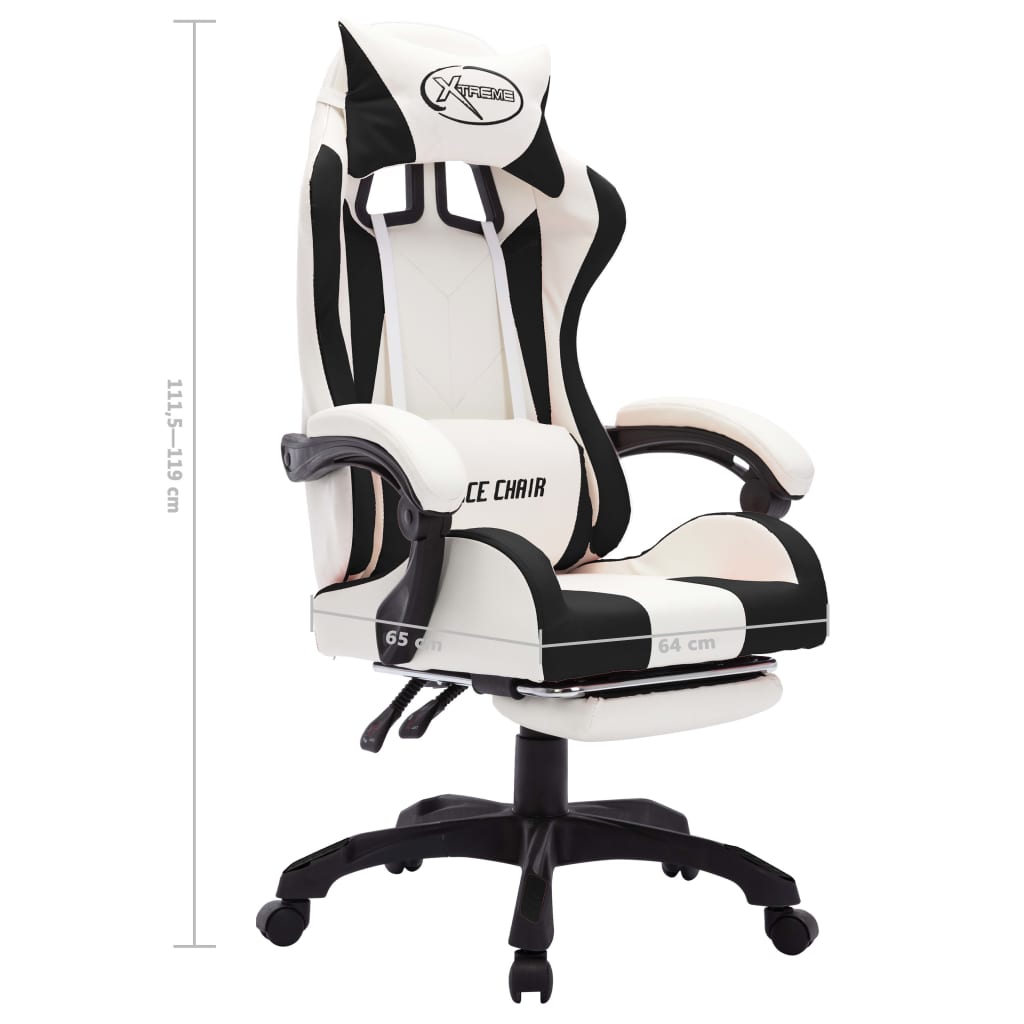 vidaXL Racing Chair with RGB LED Lights Black and White Faux Leather