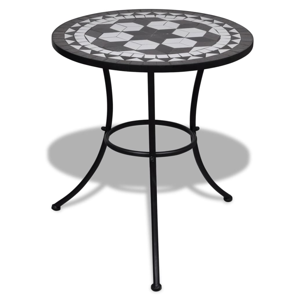 vidaXL Bistro Table Black and White 60 cm Mosaic