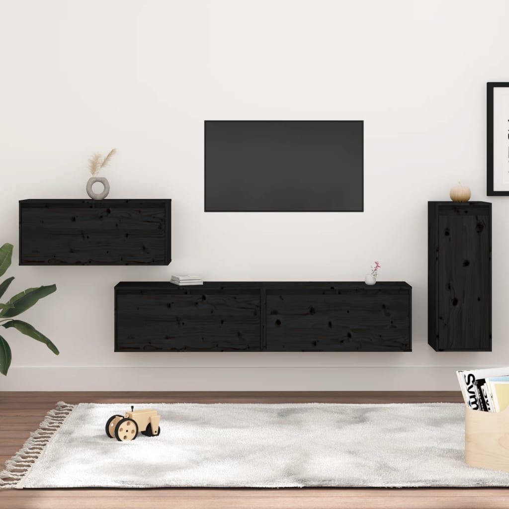 vidaXL TV Cabinets 4 pcs Black Solid Wood Pine