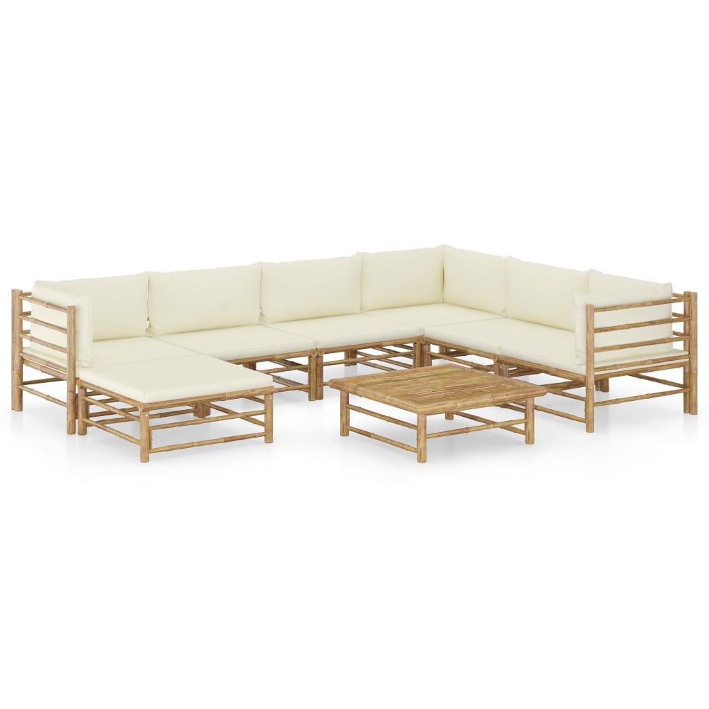 vidaXL 8 Piece Garden Lounge Set with Cream White Cushions Bamboo