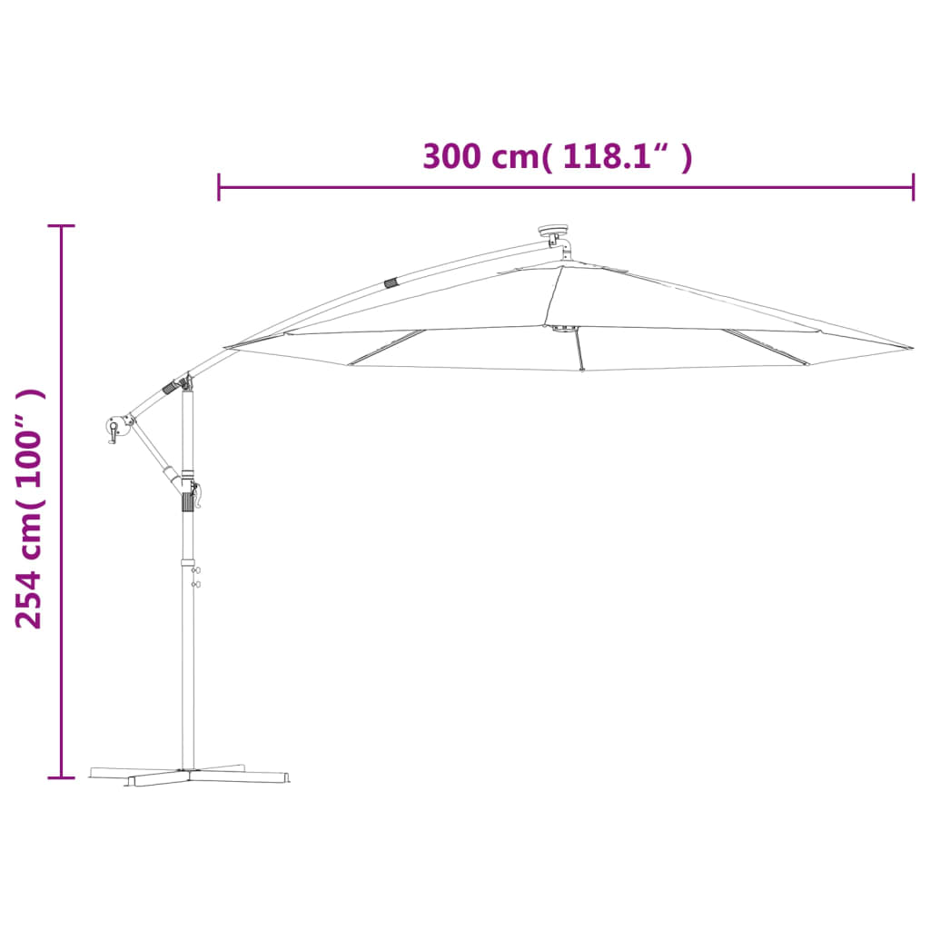 vidaXL Hanging Parasol with LED Lighting 300 cm Green Metal Pole