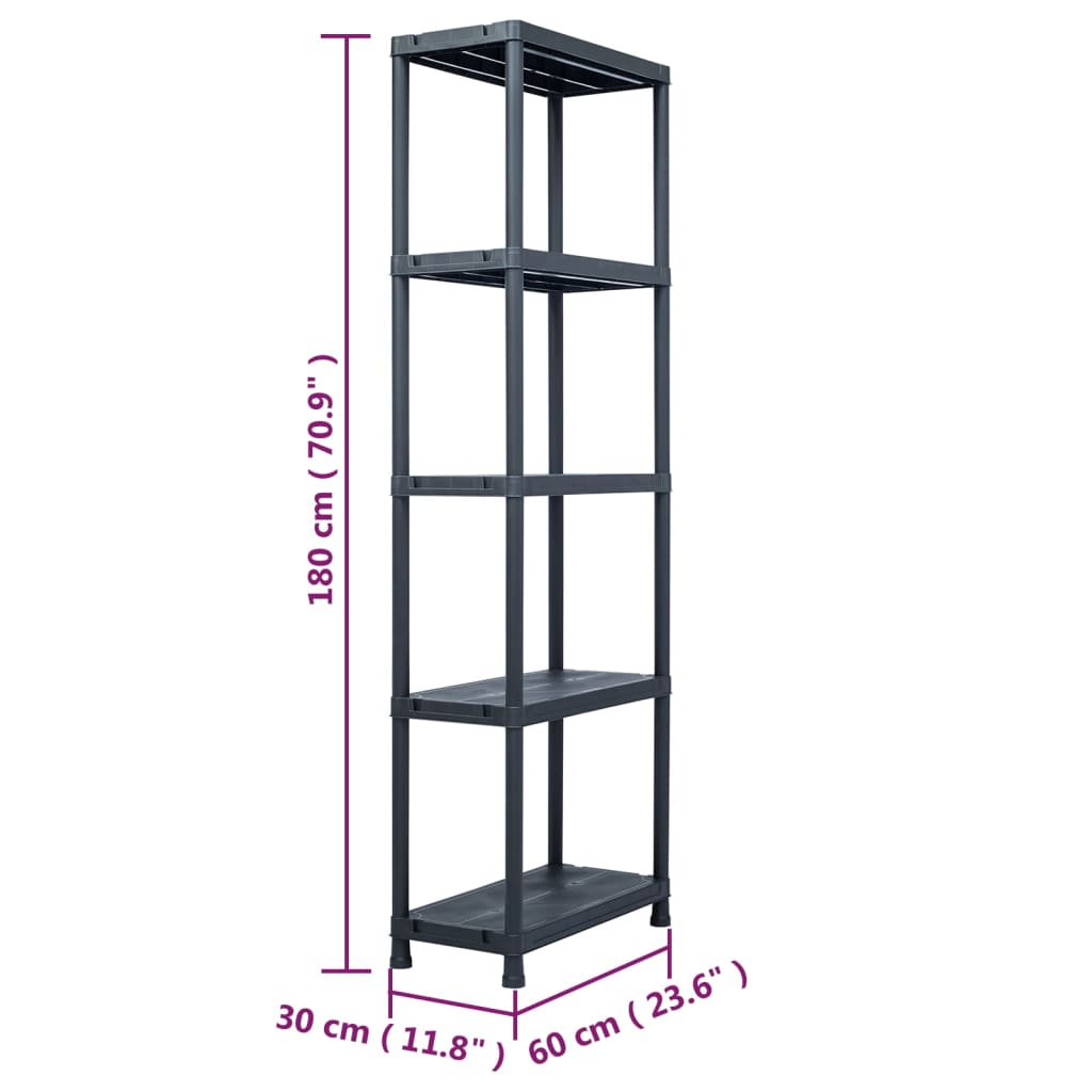 vidaXL Storage Shelf Rack Black 125 kg 60x30x180 cm Plastic