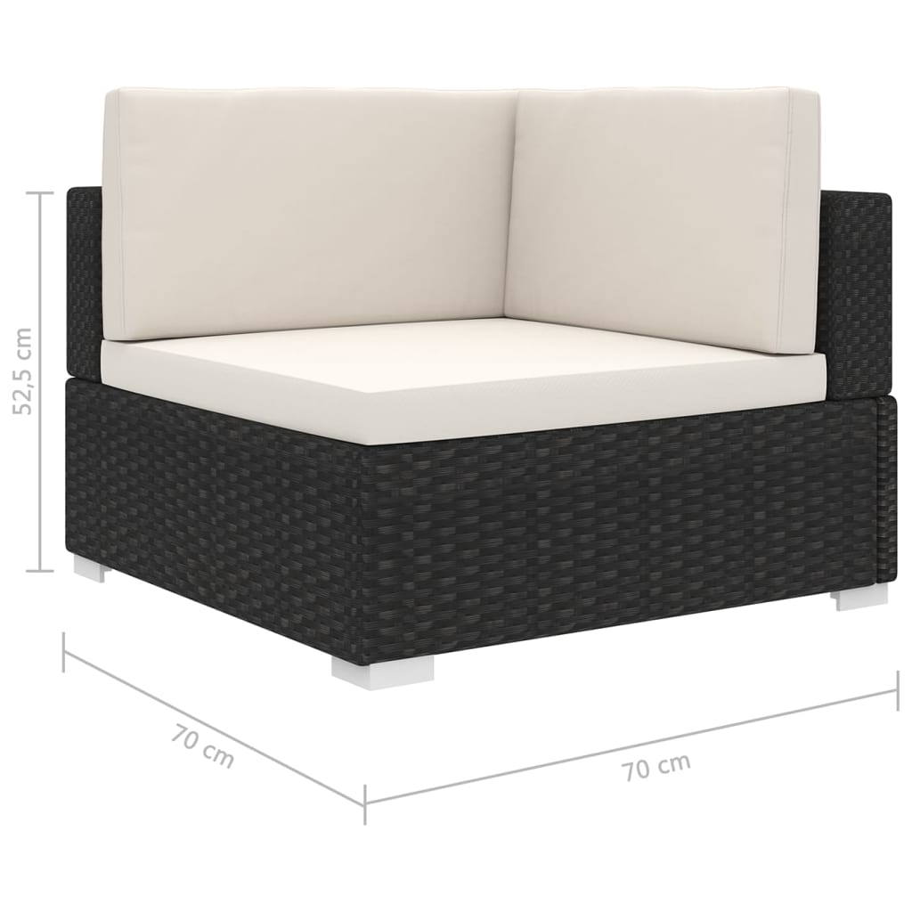 vidaXL Sectional Corner Chair 1 pc with Cushions Poly Rattan Black