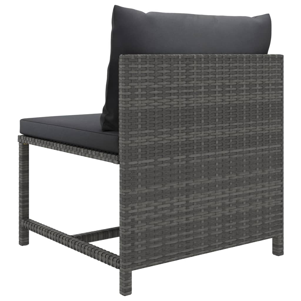 vidaXL Sectional Middle Sofa with Cushions Grey Poly Rattan