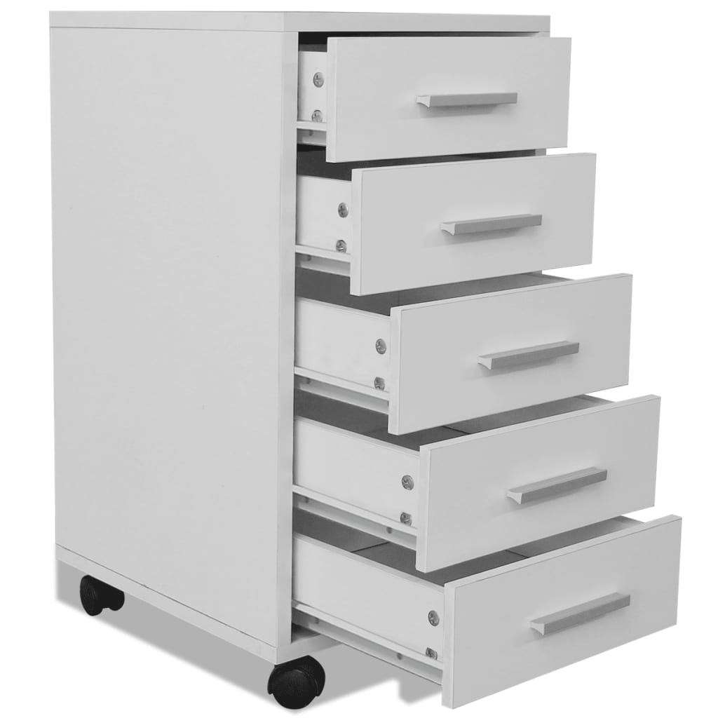 vidaXL Office Drawer Unit with Castors 5 Drawers White