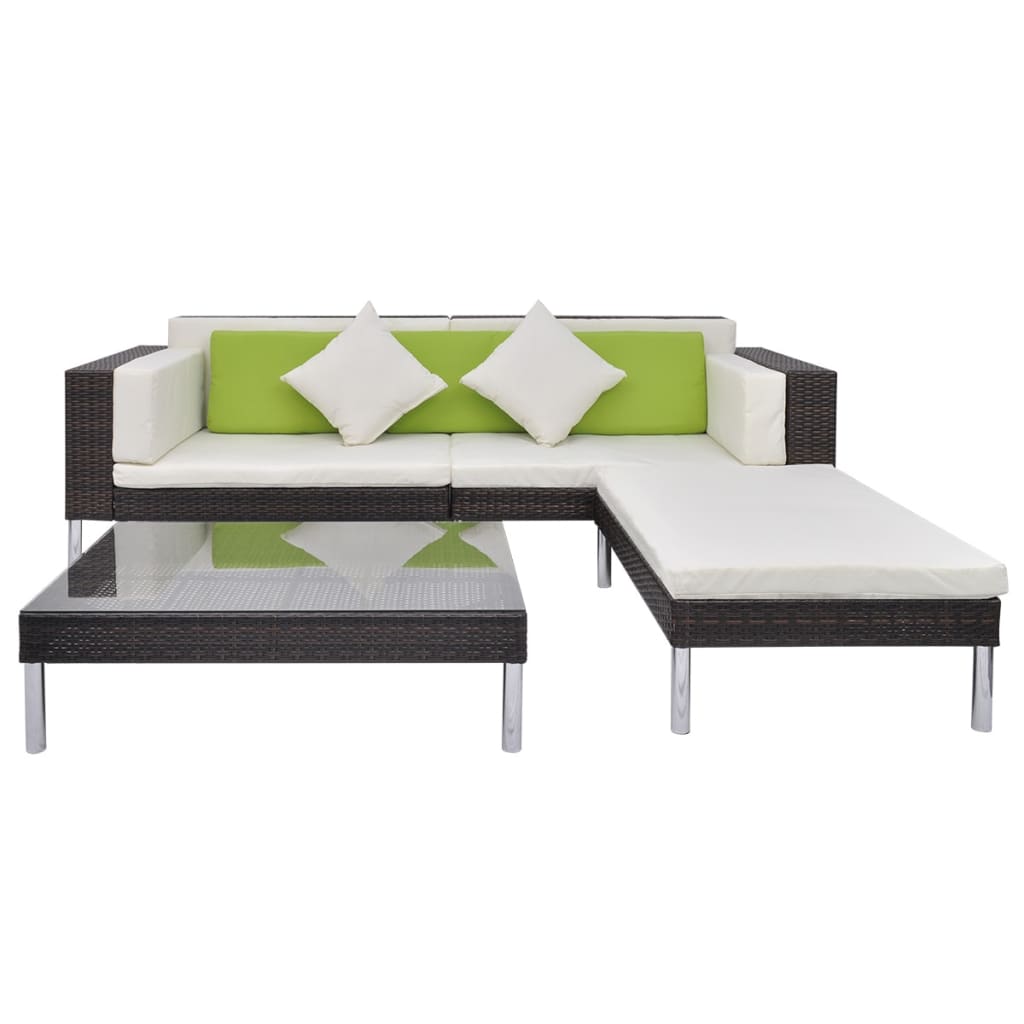 vidaXL 4 Piece Garden Lounge Set with Cushions Poly Rattan Brown