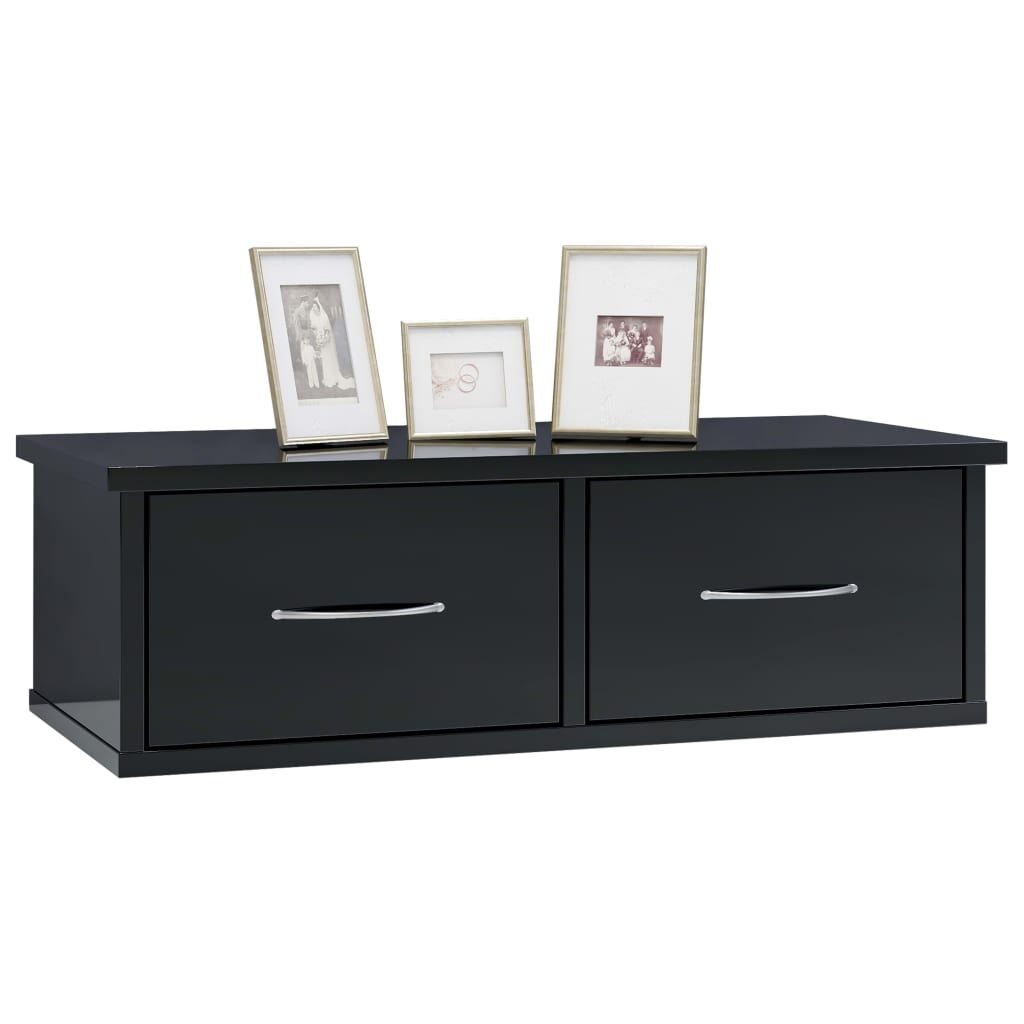 vidaXL Wall-mounted Drawer Shelf High Gloss Black 60x26x18.5 cm Engineered Wood
