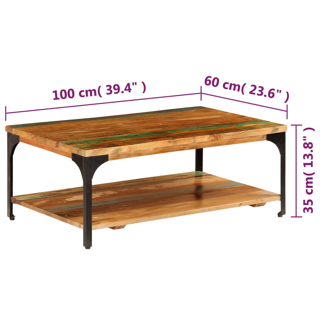 vidaXL Coffee Table with Shelf 100x60x35 cm Solid Reclaimed Wood
